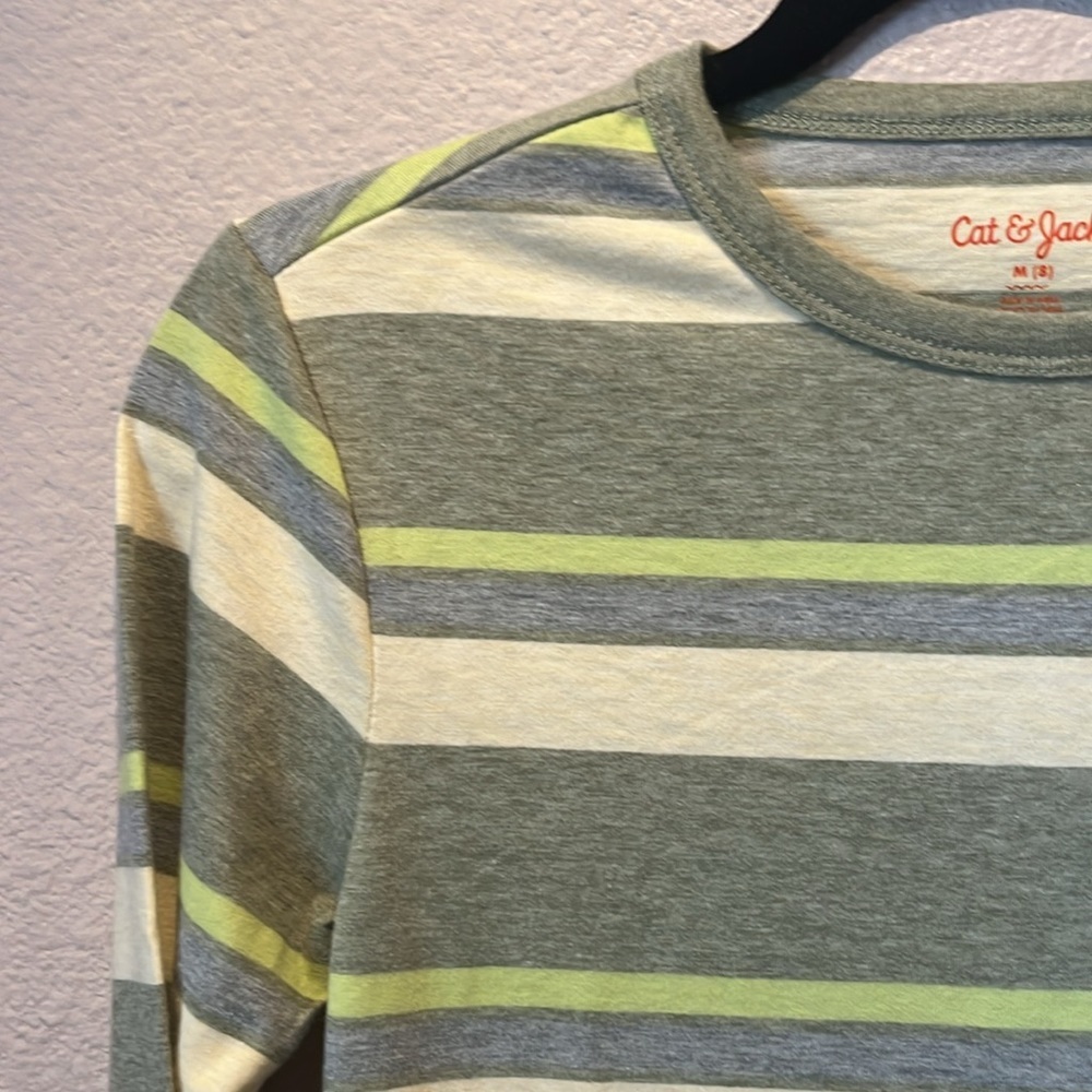 New Cat & Jack Kid’s Green Neutral Striped Long Sleeve T Shirt Size Medium NWT - Picture 2 of 7